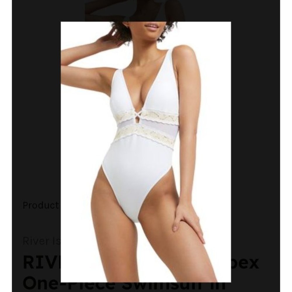 River Island White One-Piece Swimsuit with Cream Lace Trim